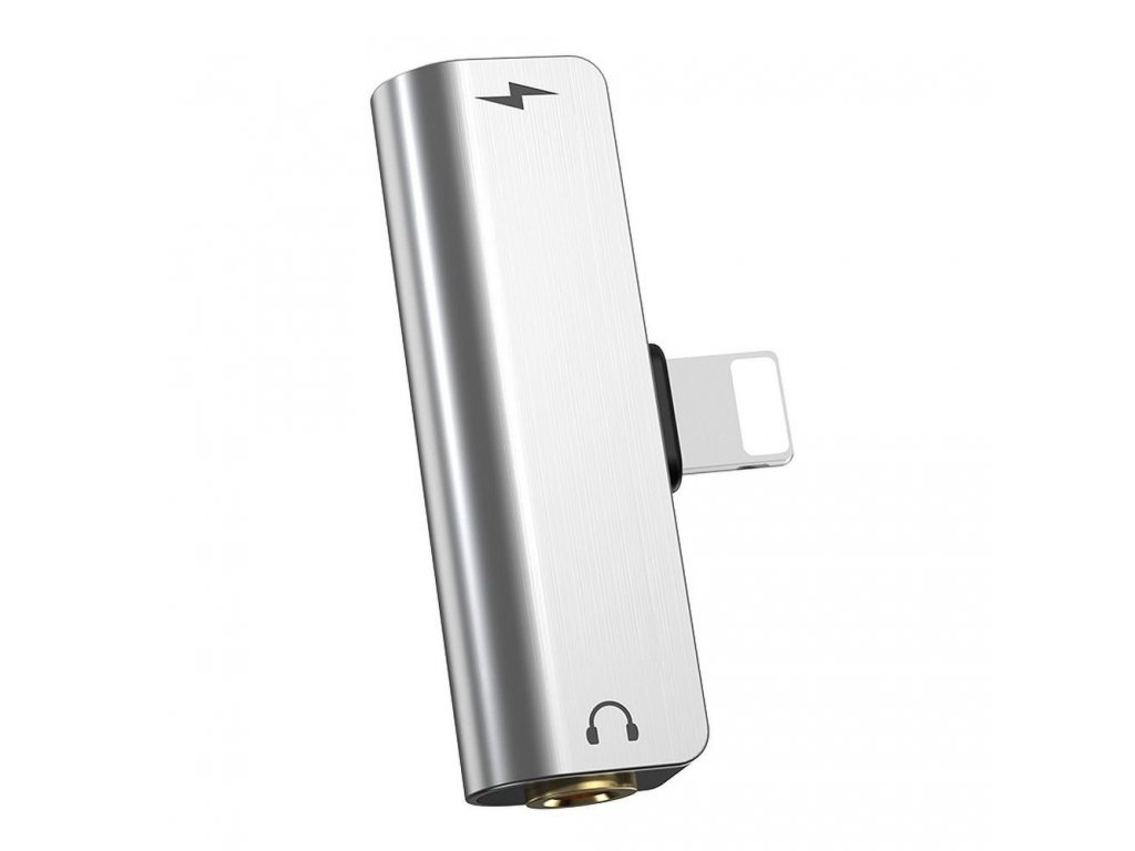 Audio adaptér 2 v 1 pro Iphone Lightning 8-pin - Jack 3 mm + Lightning 8-pin LS25 stříbrný