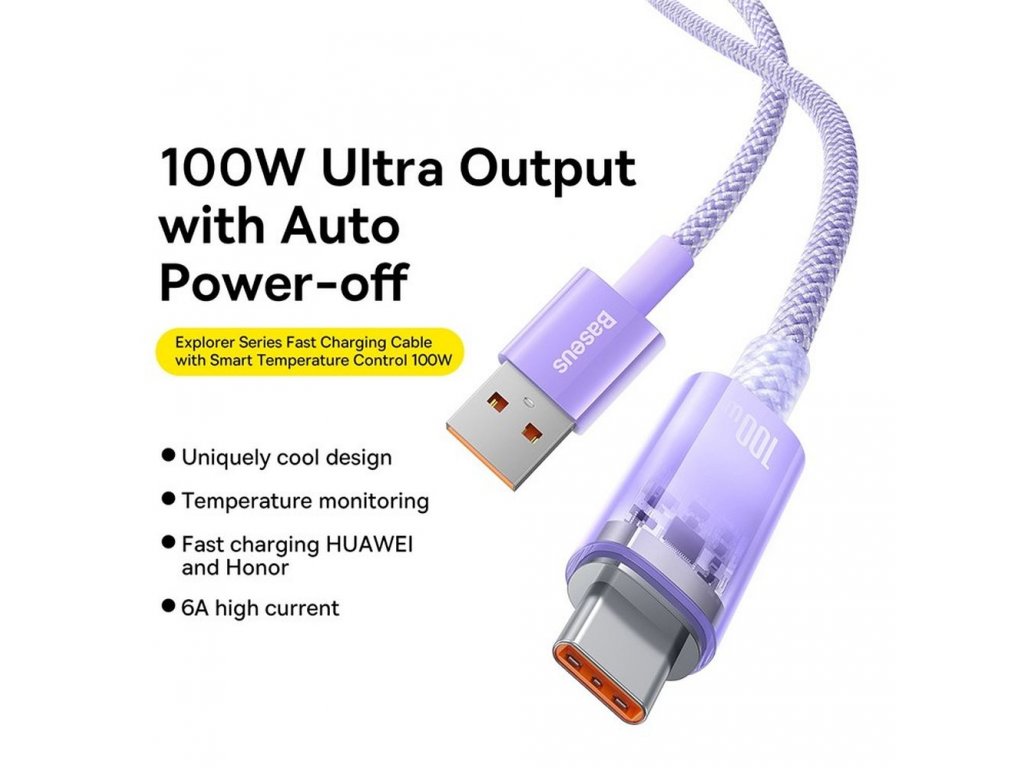 BASEUS cable USB to Type C Power Delivery Explorer 100W 2m purple CATS010505