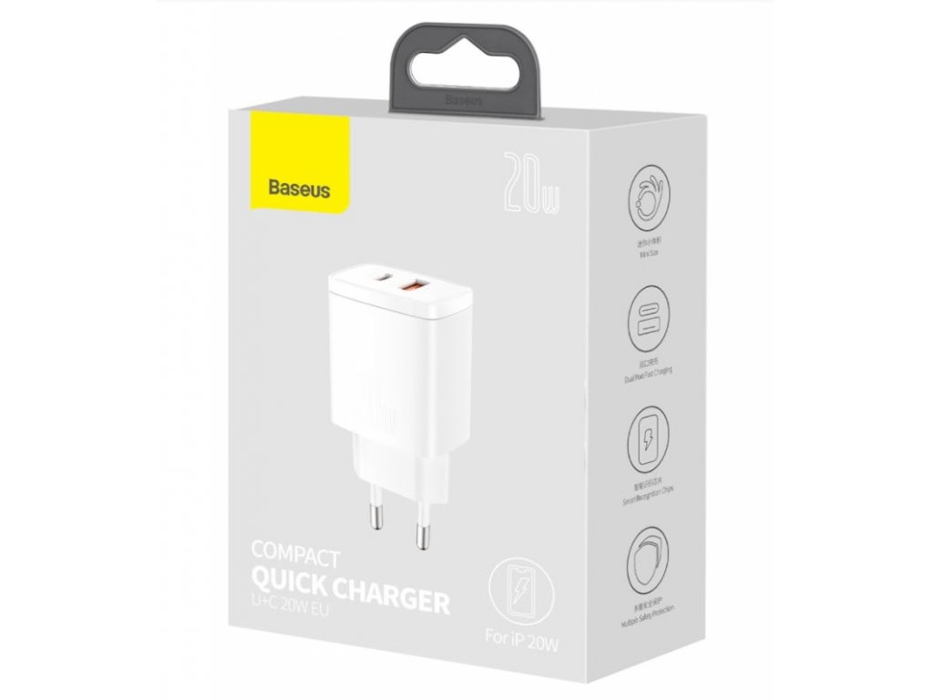 Baseus CCXJ-B02 Compact Quick Nabíječka USB/USB-C 20W bílá