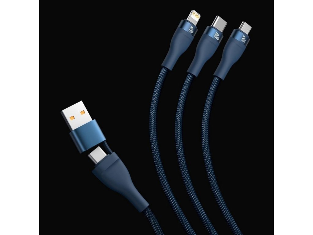 Kabel Baseus Flash Series II USB Type C / USB Type A - USB Type C / Lightning / micro USB 100 W 1,2 m - modrý