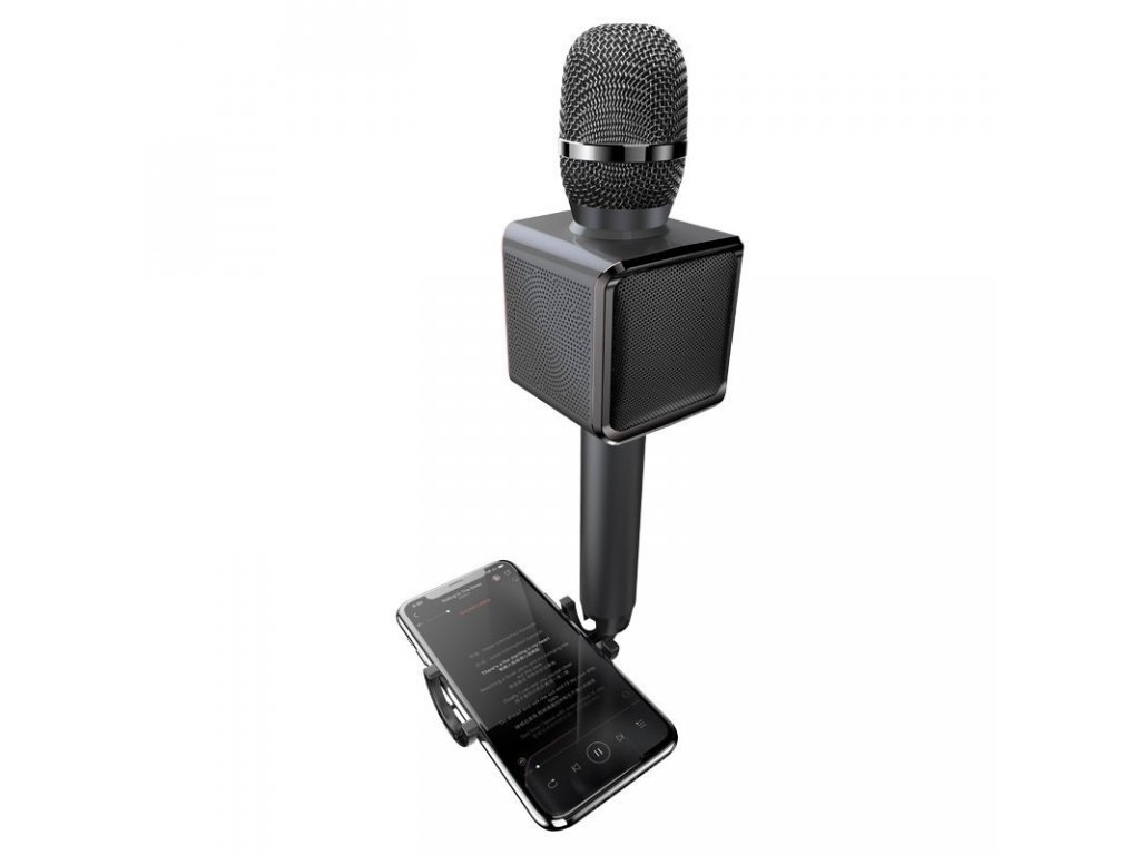 Bezdrátový karaoke mikrofon Bluetooth s držákem telefonu černý (Y16 black)