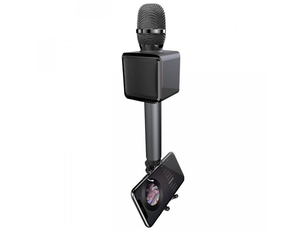 Bezdrátový karaoke mikrofon Bluetooth s držákem telefonu černý (Y16 black)