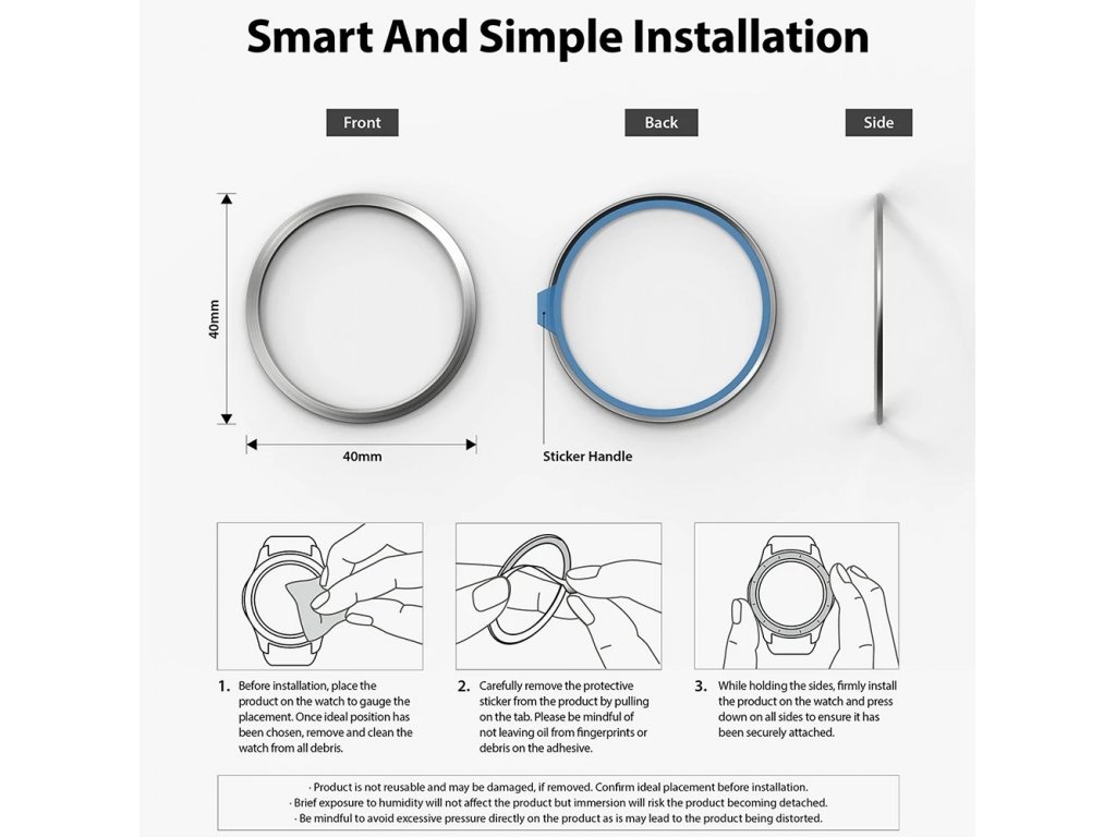 Bezel Styling rámeček stylové pouzdro rámeček obálka prsten pro Samsung Galaxy Watch 6 / 5 / 4 (40mm) stříbrná (nerezová ocel) (GW4-40-01)