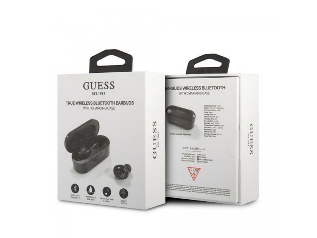 Sluchátka Bluetooth TWS GUESS Digital BT5 Classic s dokovací stanicí - černá