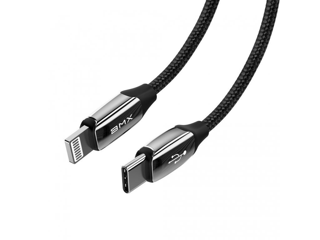 BMX Mini MFI odolný kabel USB Typ C PD 18W / Lightning 2.4A 1.8 m černý (CATLLP-B01)