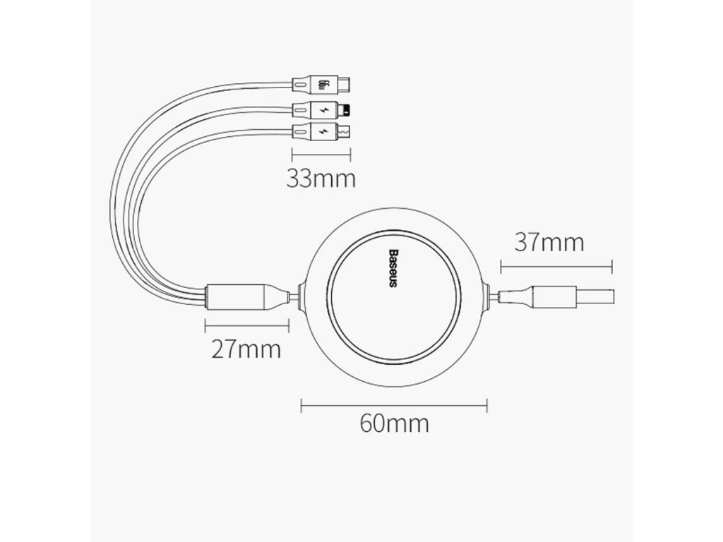 Bright Mirror zatahovací kabel 3v1 USB - micro USB/ USB-C/ Lightning 66W 1,2m modrý (CAMLC-MJ03)