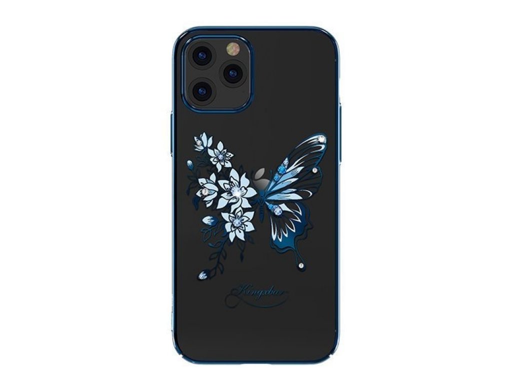 Butterfly Series lesklé pouzdro s originálními krystalky Swarovski motýli iPhone 12 Pro Max modré