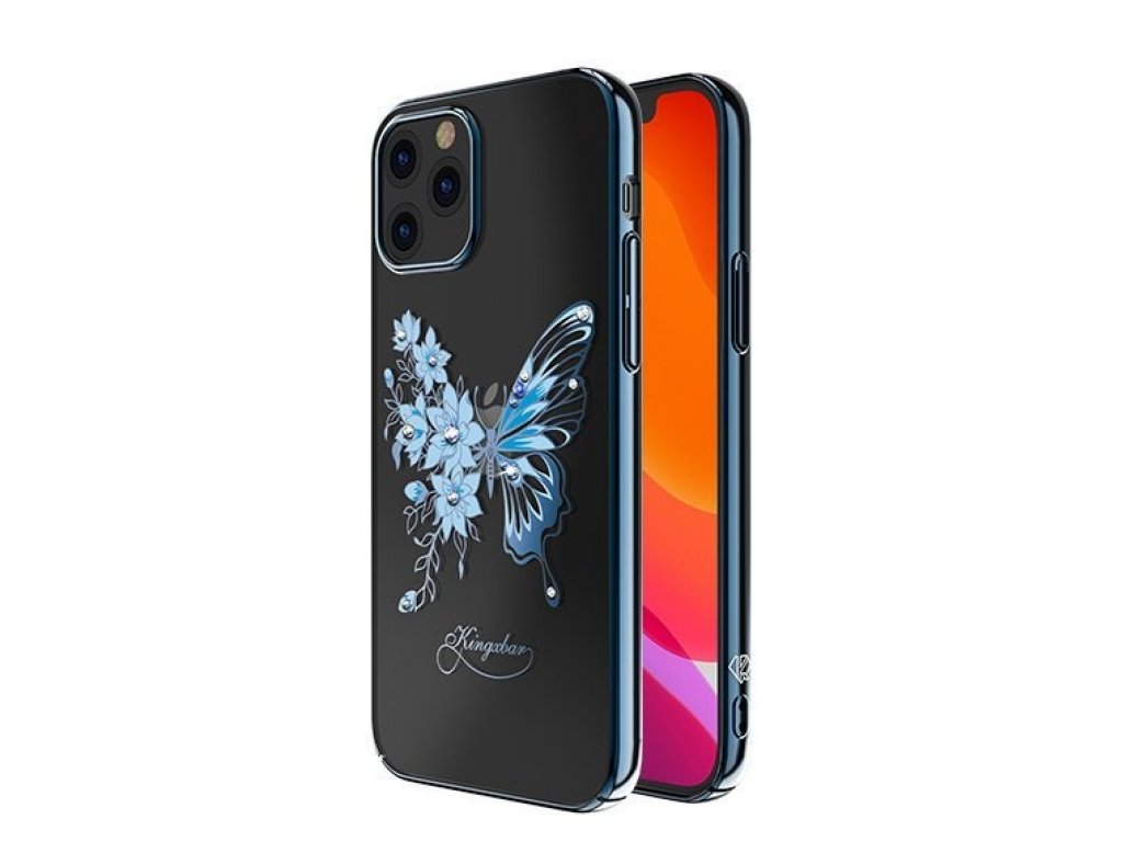 Butterfly Series lesklé pouzdro s originálními krystalky Swarovski motýli iPhone 12 Pro Max modré