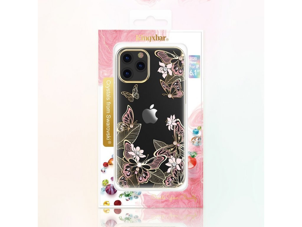 Butterfly Series lesklé pouzdro s originálními krystalky Swarovski motýli iPhone 12 Pro Max modré