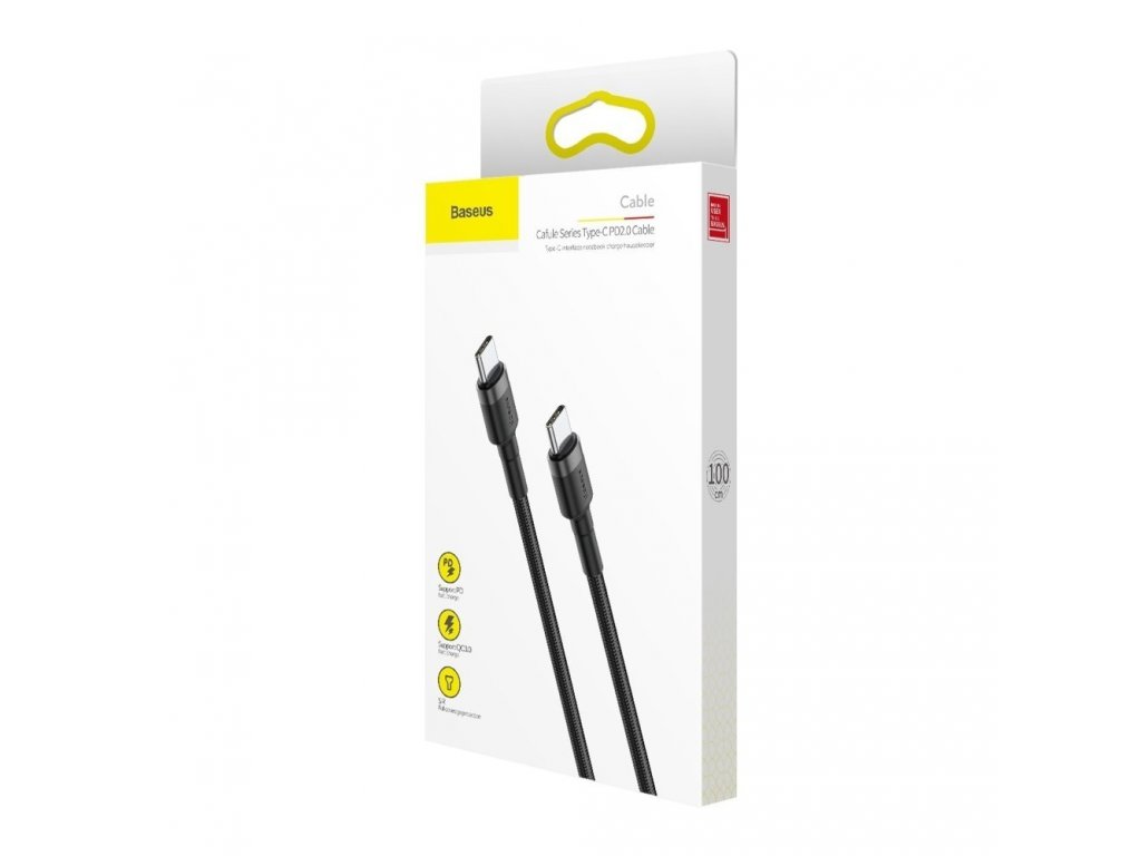 Cafule Cable odolný nylonový kabel USB-C PD / USB-C PD PD2.0 60W 20V 3A QC3.0 1M černo-šedý (CATKLF-G91)