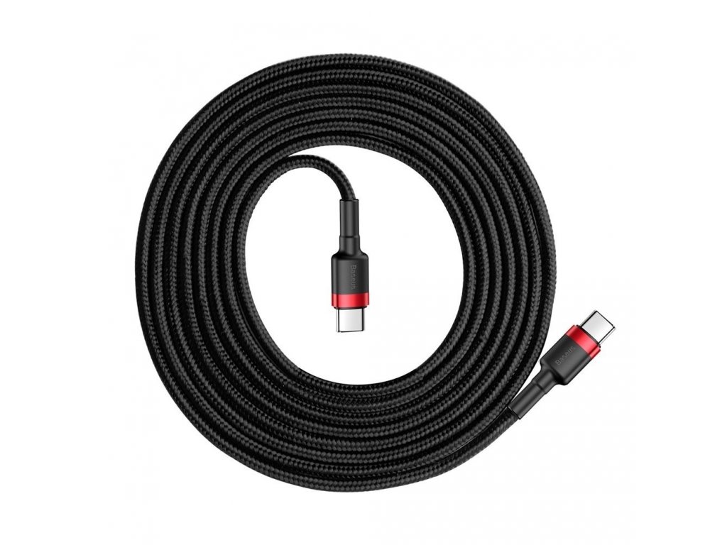 Cafule Cable odolný nylonový kabel USB-C PD / USB-C PD PD2.0 60W 20V 3A QC3.0 2M černo-červený (CATKLF-H91)