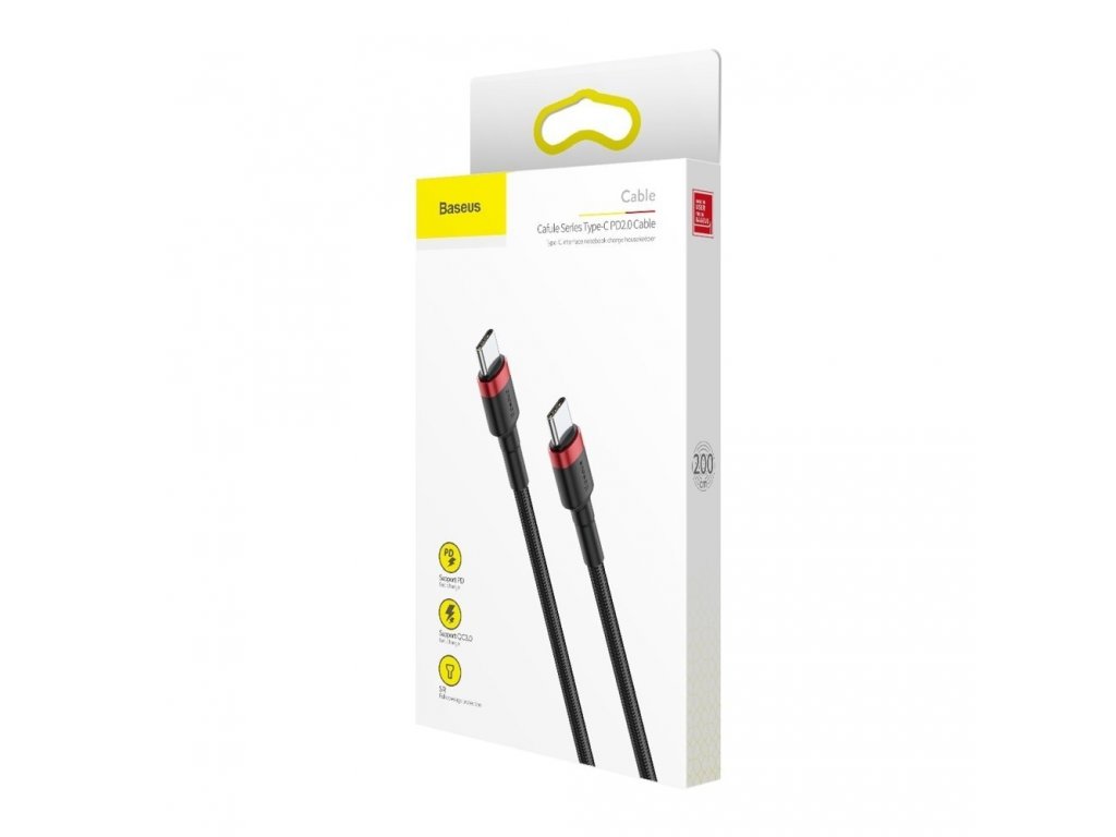 Cafule Cable odolný nylonový kabel USB-C PD / USB-C PD PD2.0 60W 20V 3A QC3.0 2M černo-červený (CATKLF-H91)