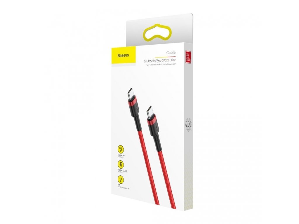 Cafule Cable odolný nylonový kabel USB-C PD / USB-C PD PD2.0 60W 20V 3A QC3.0 2M červený (CATKLF-H09)