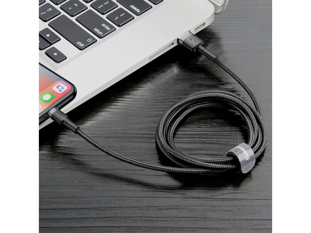 Cafule Cable odolný nylonový kabel USB / Lightning QC3.0 1.5A 2M černo-šedý (CALKLF-CG1)