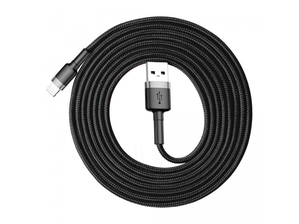 Cafule Cable odolný nylonový kabel USB / Lightning QC3.0 1.5A 2M černo-šedý (CALKLF-CG1)