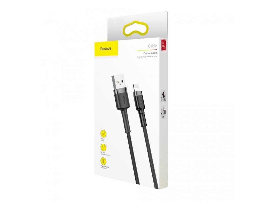 Cafule Cable odolný nylonový kabel USB / Lightning QC3.0 1.5A 2M černo-šedý (CALKLF-CG1)