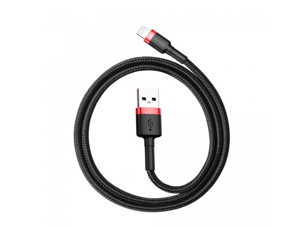 Cafule Cable odolný nylonový kabel USB / Lightning QC3.0 2.4A 0,5M černo-červený (CALKLF-A19)