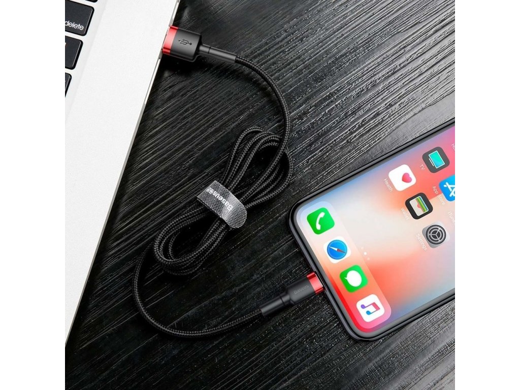 Cafule Cable odolný nylonový kabel USB / Lightning QC3.0 2.4A 0,5M černo-červený (CALKLF-A19)