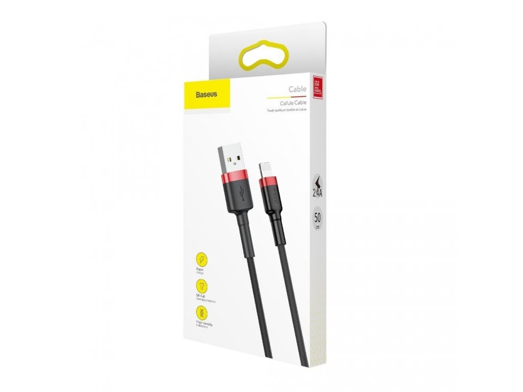 Cafule Cable odolný nylonový kabel USB / Lightning QC3.0 2.4A 0,5M černo-červený (CALKLF-A19)