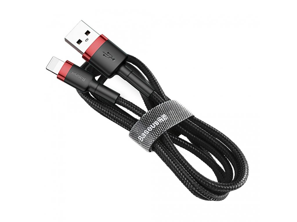 Cafule Cable odolný nylonový kabel USB / Lightning QC3.0 2.4A 1M černo-červený (CALKLF-B19)