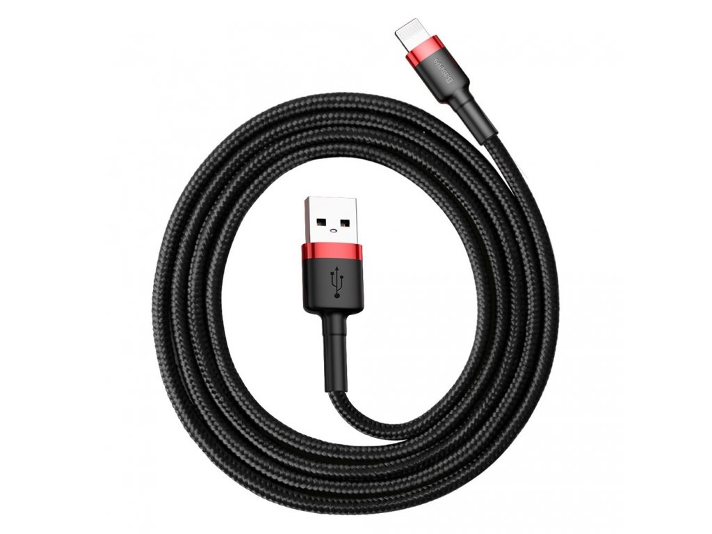 Cafule Cable odolný nylonový kabel USB / Lightning QC3.0 2.4A 1M černo-červený (CALKLF-B19)