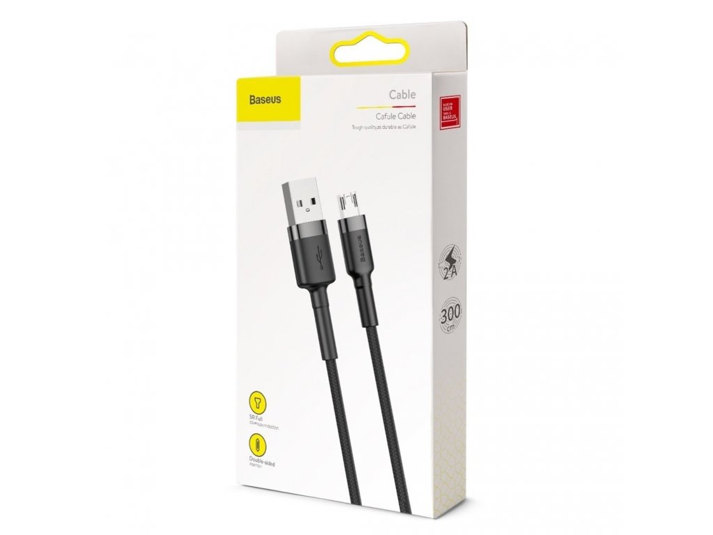 Cafule Cable odolný nylonový kabel USB / micro USB 2A 3M černo-šedý (CAMKLF-HG1)