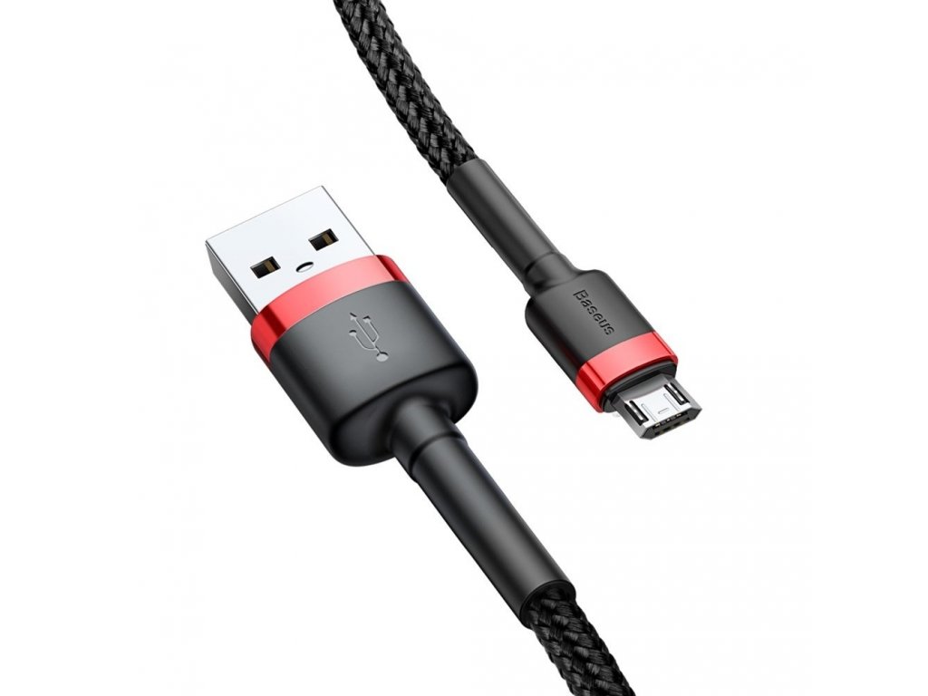 Cafule Cable odolný nylonový kabel USB / micro USB QC3.0 1.5A 2M černo-červený (CAMKLF-C91)