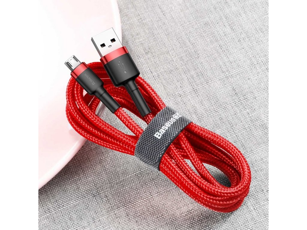 Cafule Cable odolný nylonový kabel USB / micro USB QC3.0 1.5A 2M červený (CAMKLF-C09)