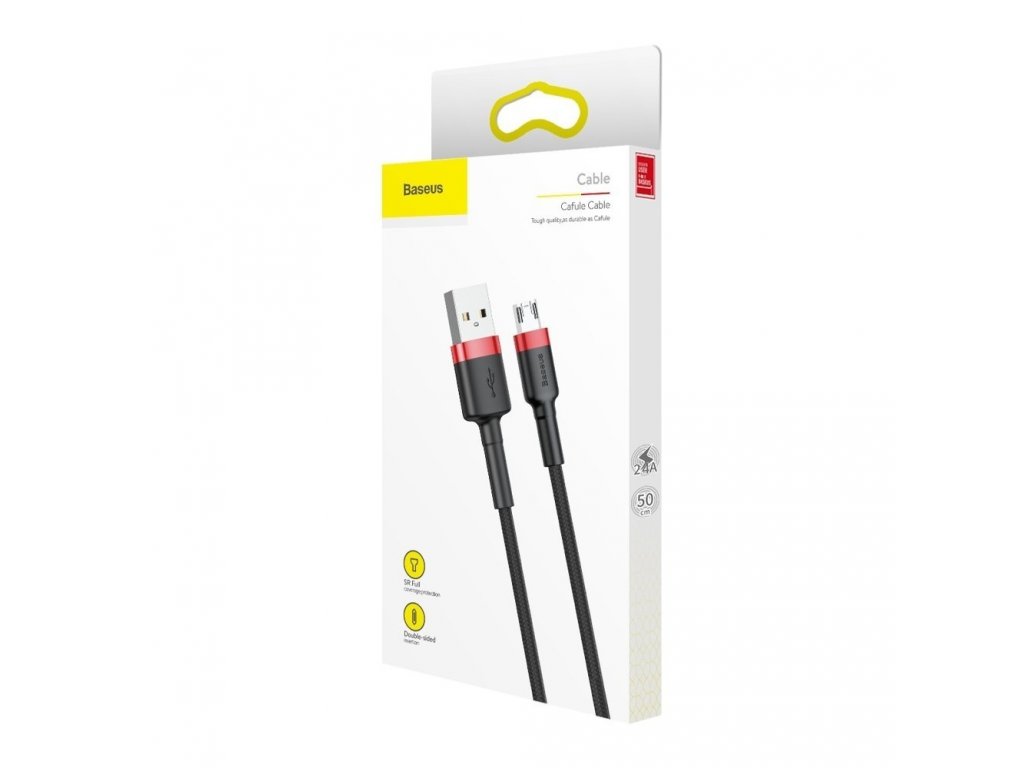 Cafule Cable odolný nylonový kabel USB / micro USB QC3.0 2.4A 0,5M černo-červený (CAMKLF-A91)