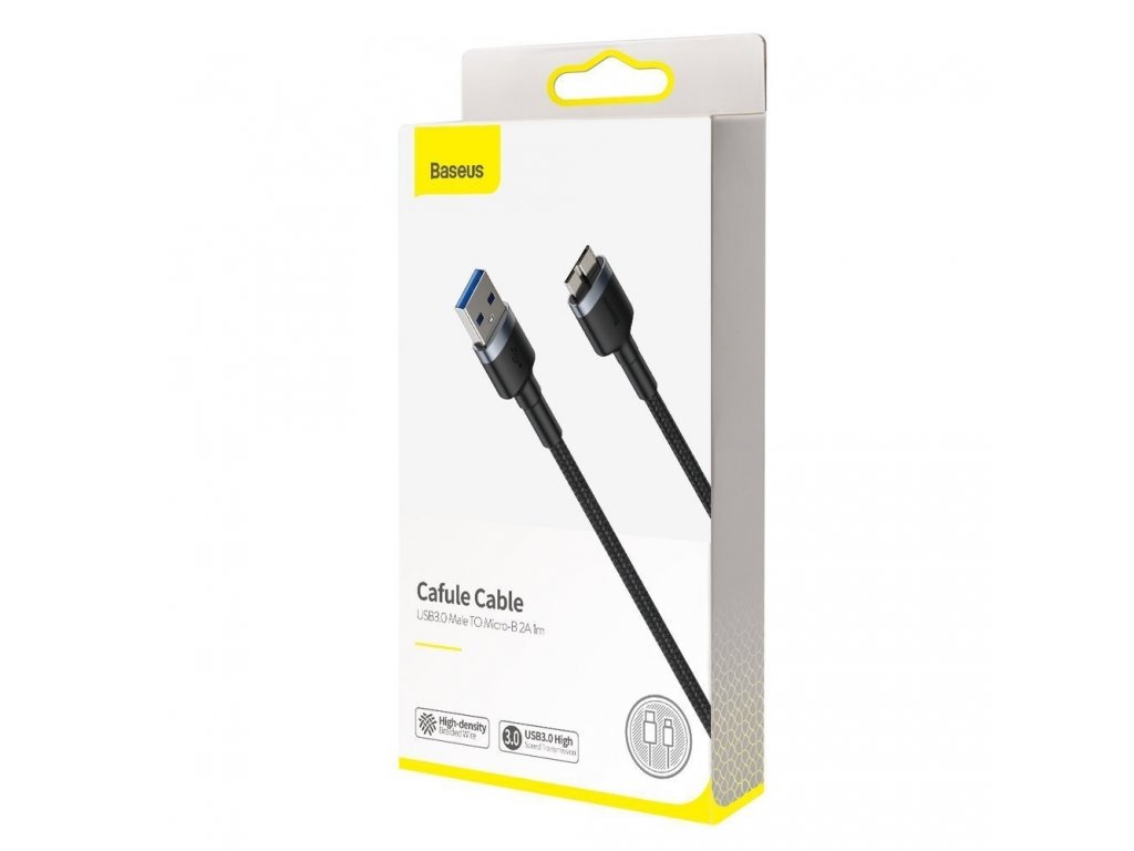 Cafule Cable prodlužovací odolný nylonový kabel USB 3.0 / micro USB SuperSpeed 2 A 1 m šedý (CADKLF-D0G)