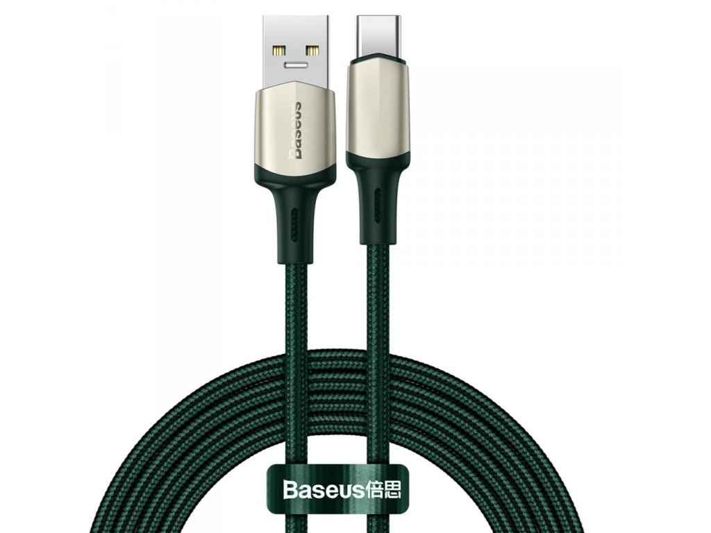 Cafule nylonový kabel USB - USB Typ C pro rychlé nabíjení VOOC Quick Charge 3.0 5 A 2 m zelený (CATKLF-VB06)