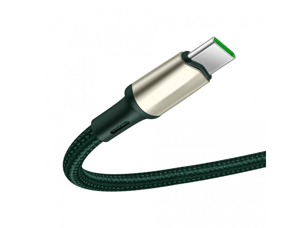 Cafule nylonový kabel USB - USB Typ C pro rychlé nabíjení VOOC Quick Charge 3.0 5 A 2 m zelený (CATKLF-VB06)