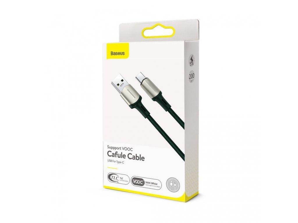 Cafule nylonový kabel USB - USB Typ C pro rychlé nabíjení VOOC Quick Charge 3.0 5 A 2 m zelený (CATKLF-VB06)