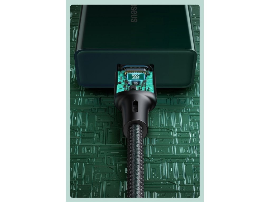 Cafule nylonový kabel USB - USB Typ C pro rychlé nabíjení VOOC Quick Charge 3.0 5 A 2 m zelený (CATKLF-VB06)