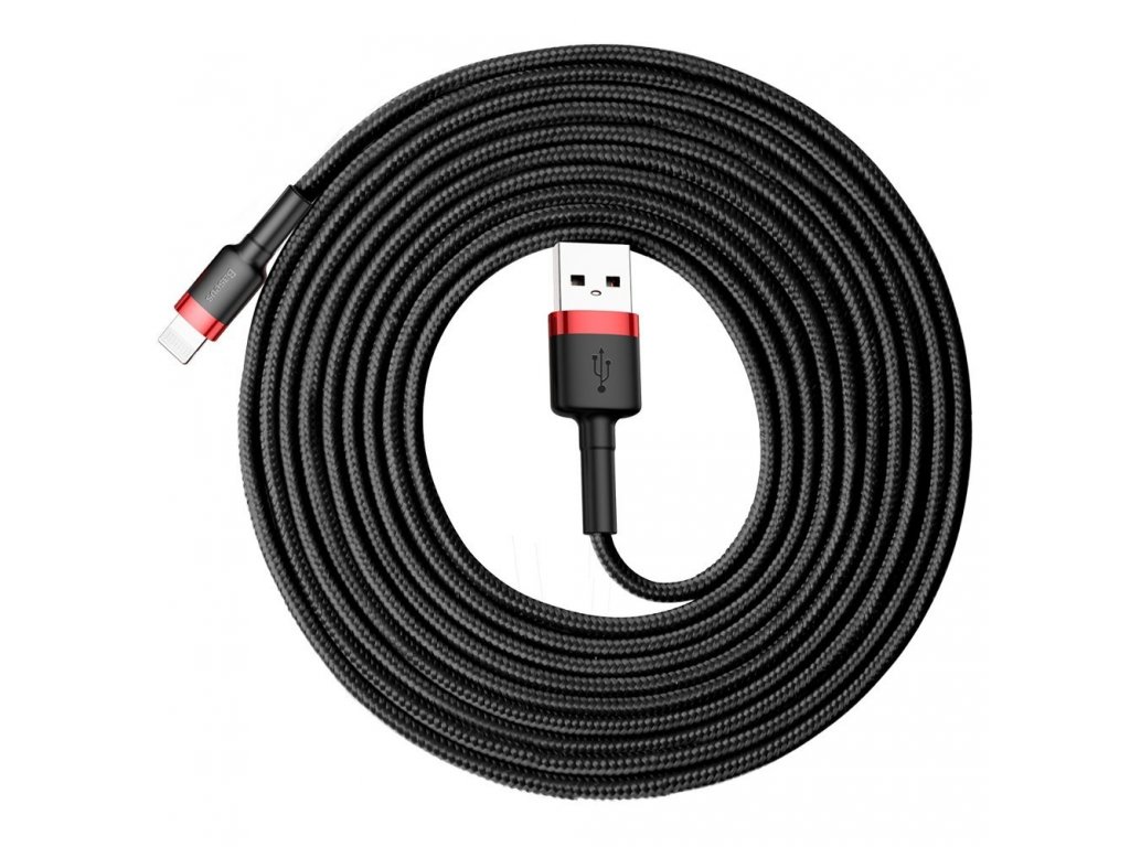 Cafule odolný nylonový kabel USB / Lightning QC3.0 2A 3M  černo-červený