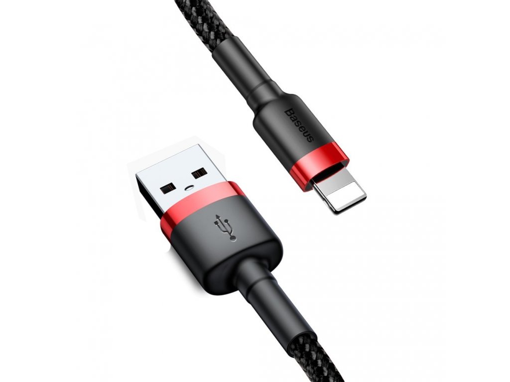 Cafule odolný nylonový kabel USB / Lightning QC3.0 2A 3M  černo-červený