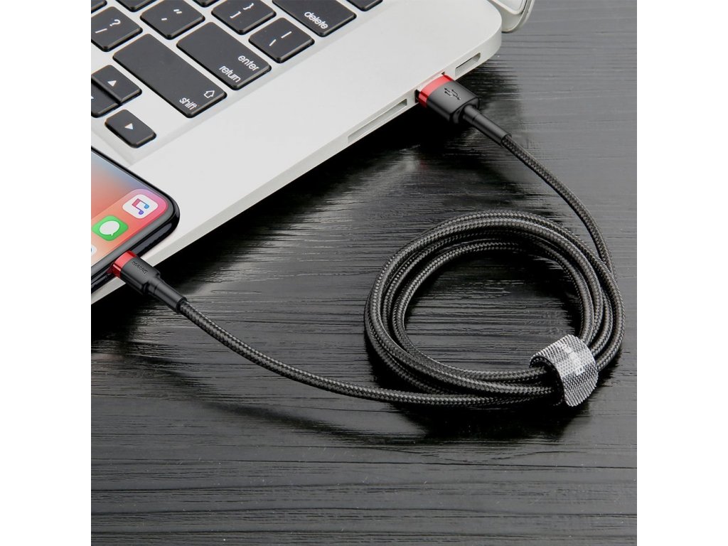 Cafule odolný nylonový kabel USB / Lightning QC3.0 2A 3M  černo-červený