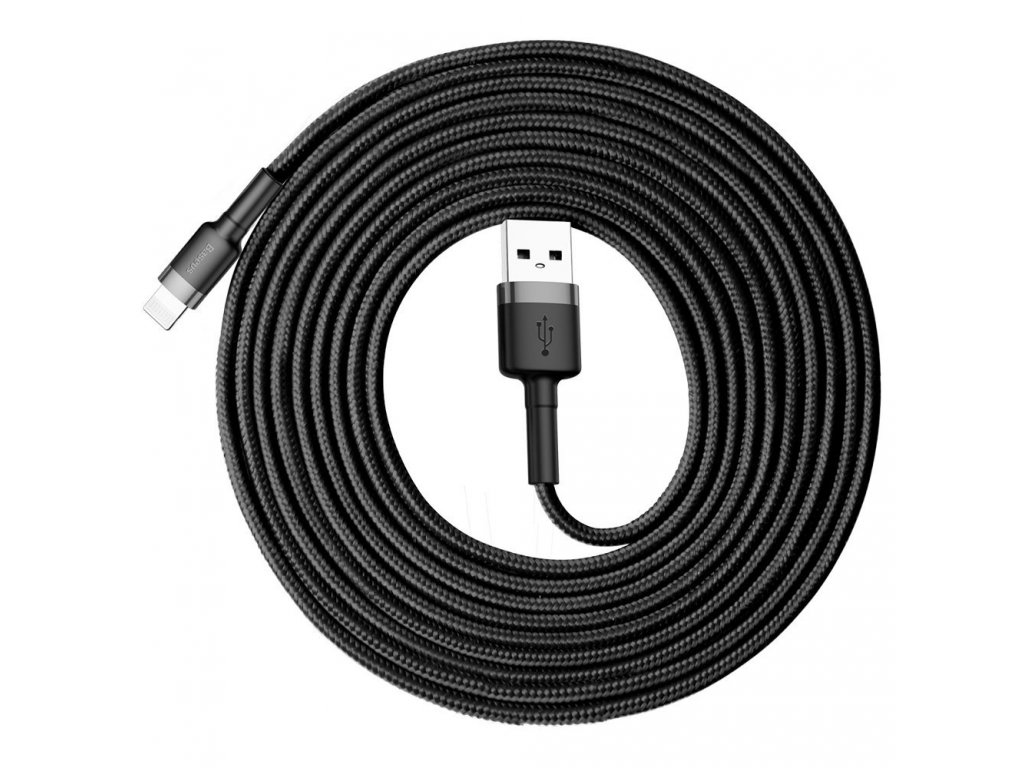 Cafule odolný nylonový kabel USB / Lightning QC3.0 2A 3M černo-šedý