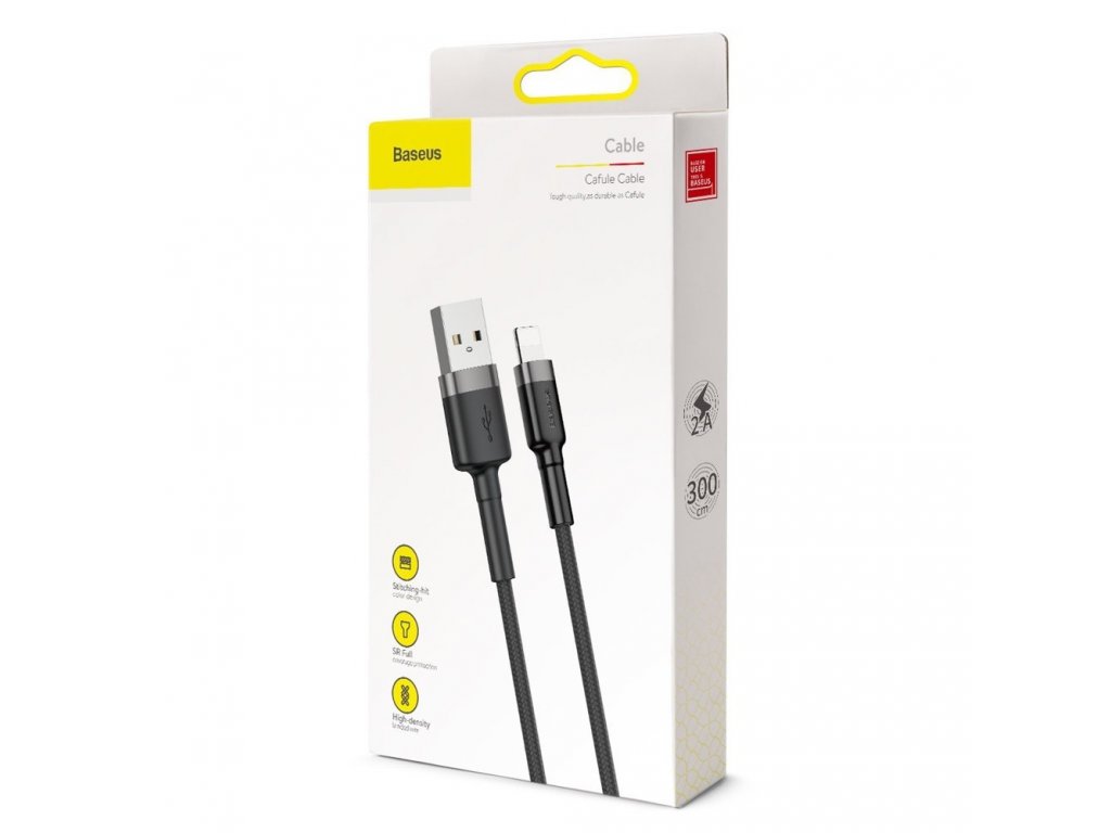 Cafule odolný nylonový kabel USB / Lightning QC3.0 2A 3M černo-šedý