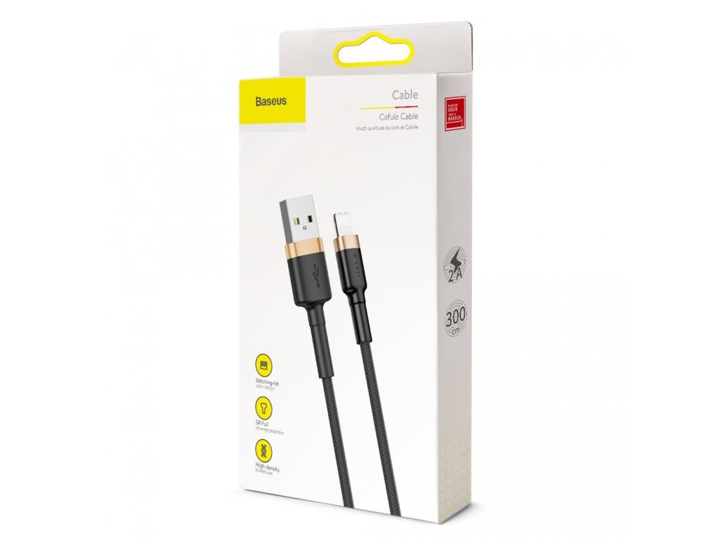 Cafule odolný nylonový kabel USB / Lightning QC3.0 2A 3M černo-zlatý