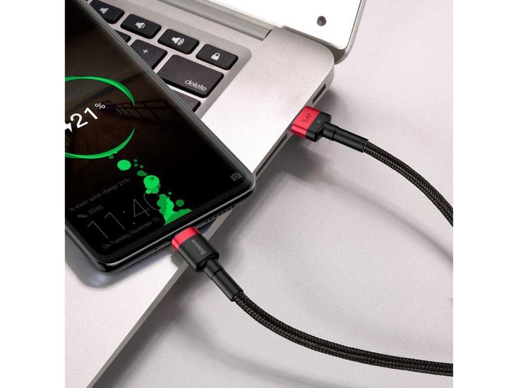 Cafule odolný nylonový kabel USB Typ C SuperCharge 40W Quick Charge 3.0 QC 3.0 1m černo-červený (CATKLF-P91)