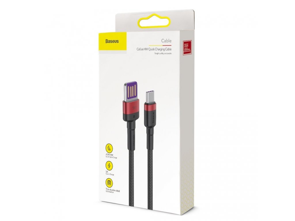 Cafule odolný nylonový kabel USB Typ C SuperCharge 40W Quick Charge 3.0 QC 3.0 1m černo-červený (CATKLF-P91)