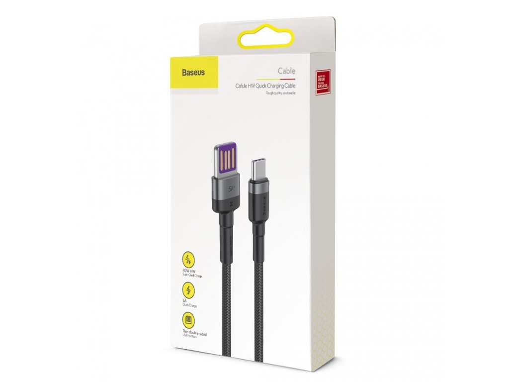 Cafule odolný nylonový kabel USB Typ C SuperCharge 40W Quick Charge 3.0 QC 3.0 1m šedě-černý (CATKLF-PG1)