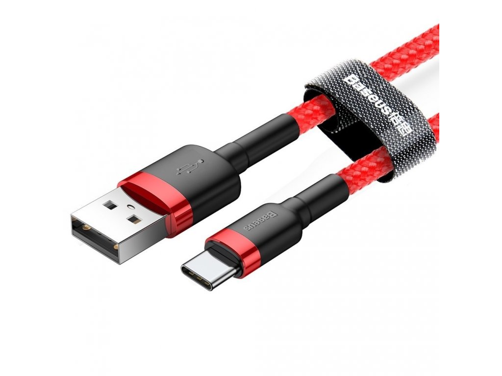 Cafule odolný nylonový kabel USB / USB-C QC3.0 2A 3M  červený