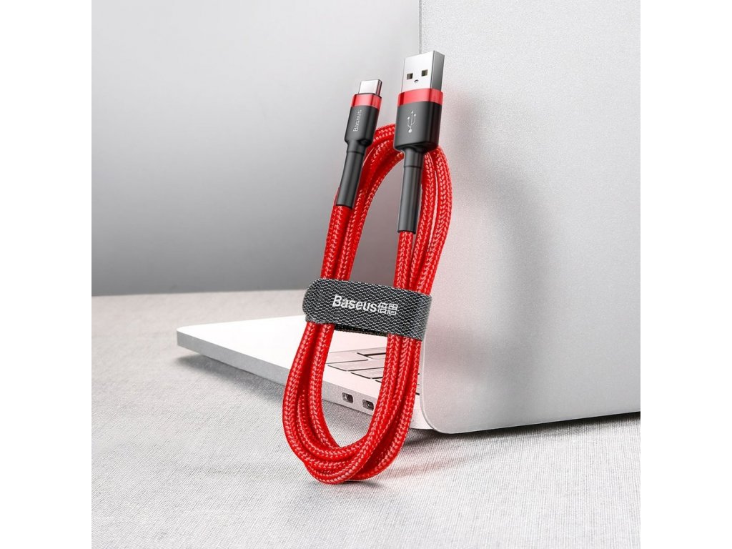 Cafule odolný nylonový kabel USB / USB-C QC3.0 2A 3M  červený