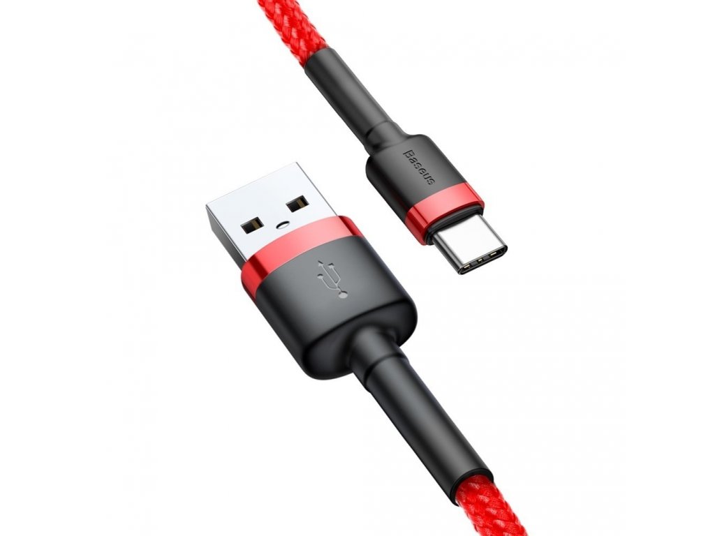 Cafule odolný nylonový kabel USB / USB-C QC3.0 2A 3M  červený