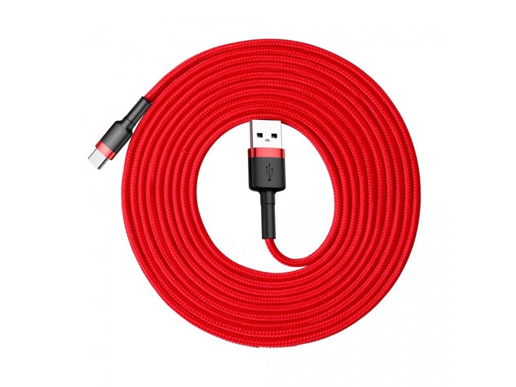 Cafule odolný nylonový kabel USB / USB-C QC3.0 2A 3M  červený