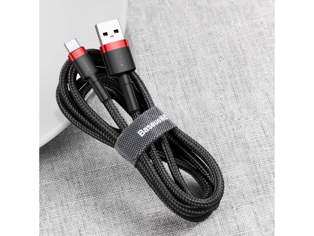 Cafule odolný nylonový kabel USB / USB-C QC3.0 2A 3M  červený