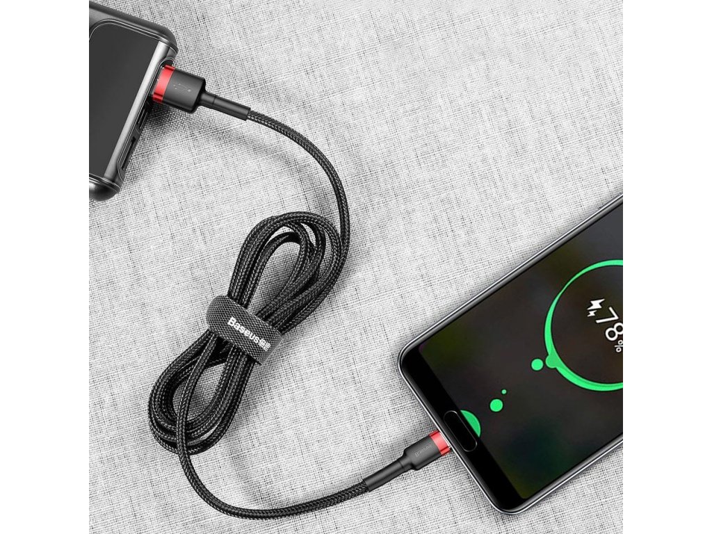 Cafule odolný nylonový kabel USB / USB-C QC3.0 2A 3M  červený