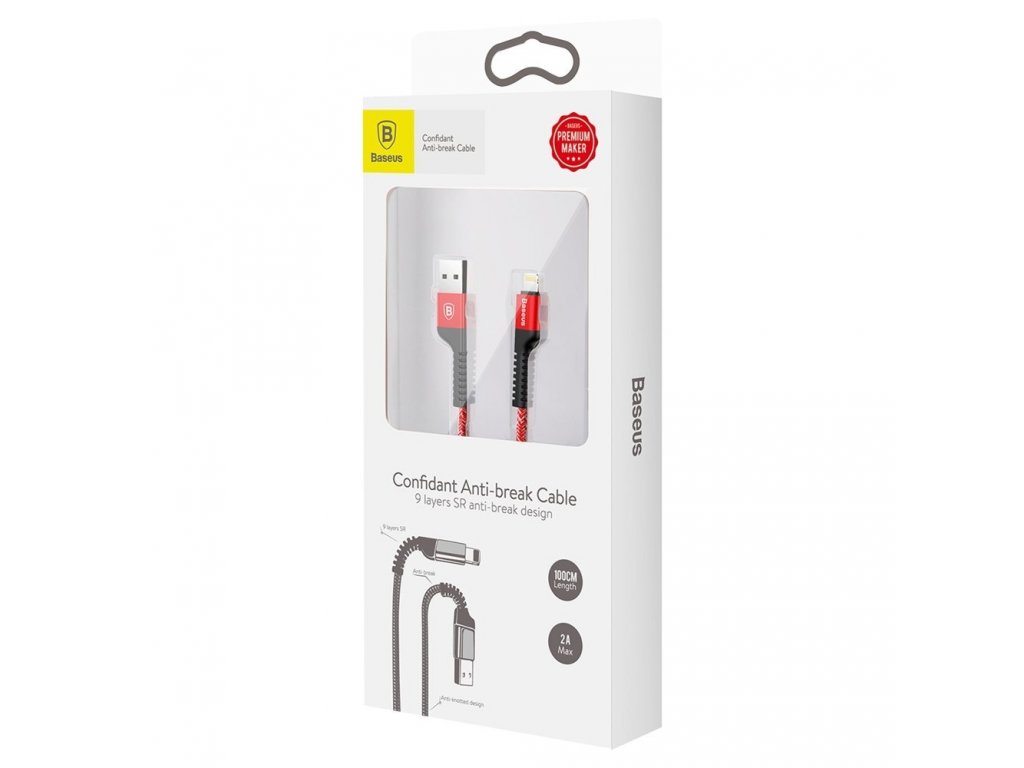 Confidant Anti-break Cable odolný nylonový kabel USB Lightning 2A 1M červený